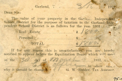 School Tax Notice. Postmarked March 18, 1931 to Joe & M. L. Knight.