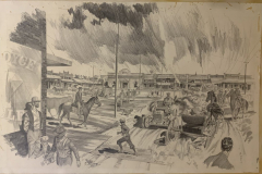 Original 1980 Sketch of Downtown Garland ca. 1908 by Frank Oliver
