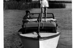 Motor boat with John Henry Williams, Bonnie Williams at White Rock Lake