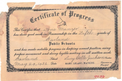Certificate of Progress-Penmanship (5th grade), 1936