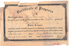 Certificate of Progress-Penmanship (5th grade), 1936