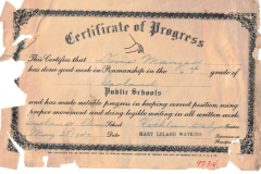 Certificate of Progress-Penmanship award, 6th grade, 1937