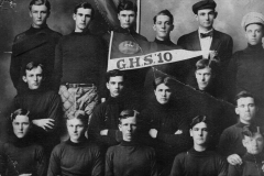 Photograph, 1910 Garland High School Football Team.  Fourth from left on front row is Ray Olinger.  Third from left, front row is Simpson Agnew.  First on second row, Bill Peavy, second is Joe Alexander.  Manager (on far right) is A. V. Morrison.