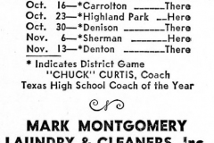 Advertising Card. Mark Montgomery Laundry & Cleaners, Inc.  Including Garland Owls 1964 Football Schedule