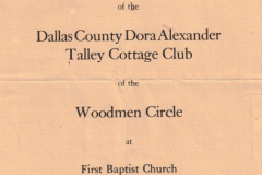Program for the Victory Meeting of the Dallas County Dora Alexander Talley Cottage Club of the Woodmen Circle at First Baptist Church, Garland, Texas. May 31st, 1932.