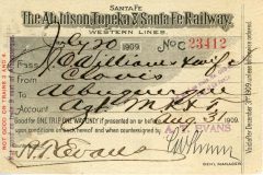 1909 AT&SF Railway Ticket