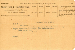 1905 M-K-T Railway Telegram