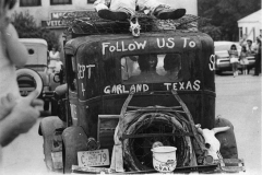 Model T displaying "Follow Me to Garland" for Jaycee Labor Day event