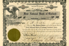 5 First National Bank of Garland Stock Certificates and Letter ca. 1920s
