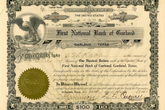 5 First National Bank of Garland Stock Certificates and Letter ca. 1920s