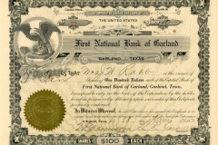 5 First National Bank of Garland Stock Certificates and Letter ca. 1920s