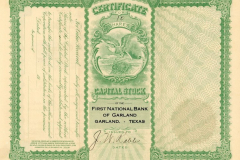 5 First National Bank of Garland Stock Certificates and Letter ca. 1920s