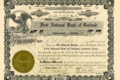 5 First National Bank of Garland Stock Certificates and Letter ca. 1920s