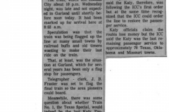 Telegrapher J.B. Frazier posts notice of discontinuation of Katy passenger trains  Thursday, July 1, 1965