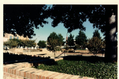 Downtown square with operating fountain circa 1990. Plaza Theatre in background.
