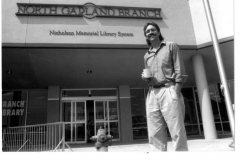 Manager Bill Raley in front of the North Garland Branch Library