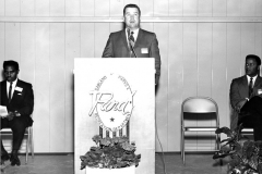 A group of people attending Lou Huff's reopening open house on February 2, 1969.