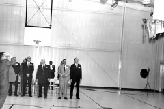 Mayor Ernie Wright Jr. shoots a basket at Lou Huff's reopening open house on February 2, 1969.
