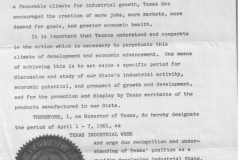 Official Memorandum by Governor Price Daniel making April 1-7, 1961 Texas Industrial Week
