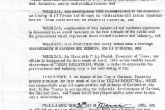 Proclamation of Texas Industrial Week April 1961 by Mayor Ernest E. Wright March 30, 1961