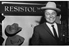 Mayor Wright modeling a Resistol hat at the 7th annual Industrial Show April 1961