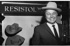 Mayor Wright modeling a Resistol hat at the 7th annual Industrial Show April 1961