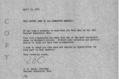 J.E. Oster - Letter to committee members after the April 1961 Industrial Show