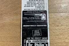 Black and white Dr Phillip’s Pipe matchbook.