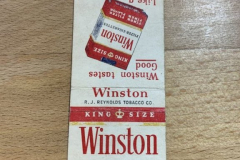 Red and white Winston  filtered cigarettes matchbook Sure breath freshener matchbook produced by Sure Laboratories 841 N. Wabash Avenue in Chicago.