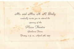 Invitation to the grand opening of the Plaza Theatre Friday April 4, 1941