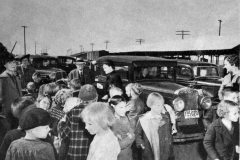 Children meeting parents at Wylie after their trip on the train