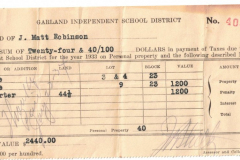 1933 Garland Independent School District tax receipt for J. Matt Robinson.