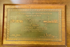 LTV Electrosystems Certificate of Recognition plaque presented to Lavoy Roach as Suggestor of the Month February 1968
