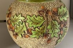 Vase with oak leaves and acorn design by Garland Ceramics dated 1957