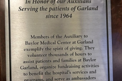 Plaque to honor the Auxiliary of Baylor Medical Center at Garland.