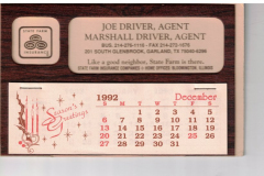 1992 Promotional calendar State Farm Insurance - Joe Driver and Marshall Driver, agents.
