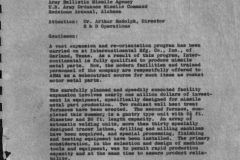 Letter of Interest and notebook of photos offering IMCO as a subcontract source for rocket motor metal parts.