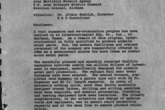 Letter of Interest and notebook of photos offering IMCO as a subcontract source for rocket motor metal parts.