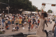 Noemi Mvraira gets the crowd going at the State St. Stage. Star Spangled 4th Event