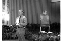 Michael R. Hayslip speaking outside Granger Rec Center