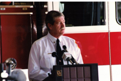 Chief Danny Grammer at ribbon cutting for Fire Station #8 July 1997