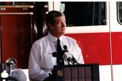 Chief Danny Grammer at ribbon cutting for Fire Station #8 July 1997