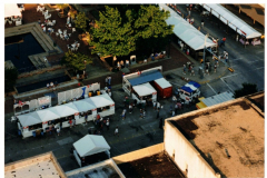 Star Spangled Fourth 1996 - Aerial view of crowds and booths around downtown square.
