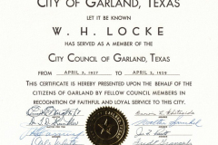 City certificate presented to W.H.Locke in 1960