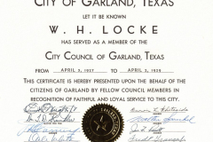 City certificate presented to W.H.Locke in 1960