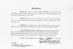 City Resolution presented to City Council member Walter Spanhel in 1960
