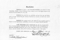 City Resolution presented to City Council member Walter Spanhel in 1960