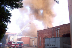 Fire at the Sew What Embroidery store in the downtown Garland Square. Originally Cannon Dry Goods. August 12, 2003