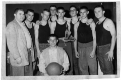Basketball players with trophy circa 1970