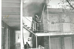 Firefighters at apartment fire on Miller Rd. in April 1973
